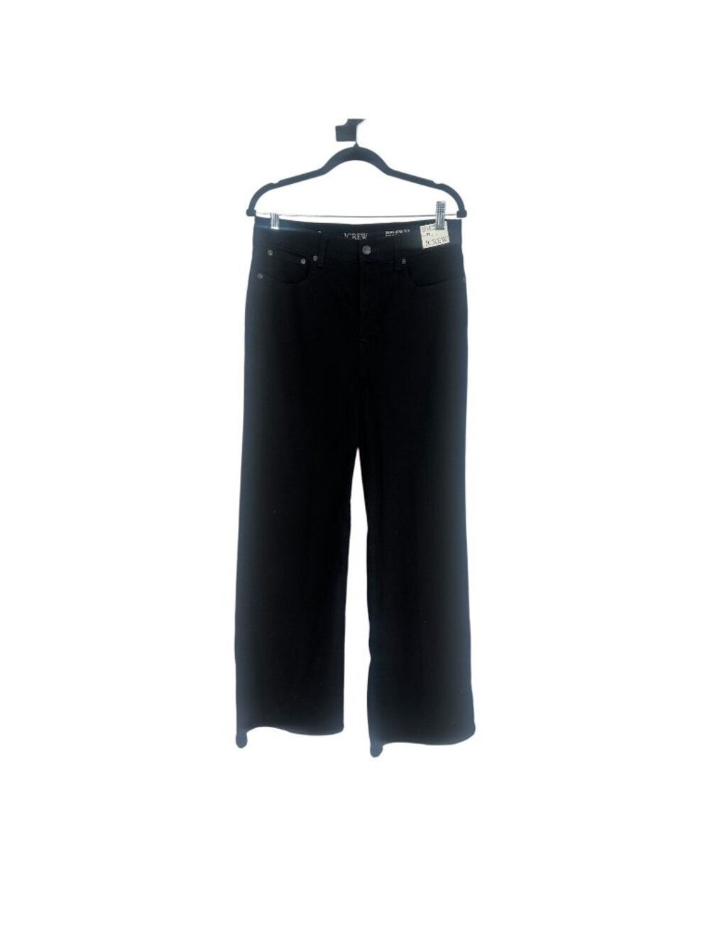 J. Crew Women's High-Rise Denim Trouser Jeans 29 Black Semi-Stretch Wide-Leg